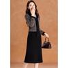Ke Bei Er Faux Mink Patchwork Color-Block Scarf Collar A-Line Dress