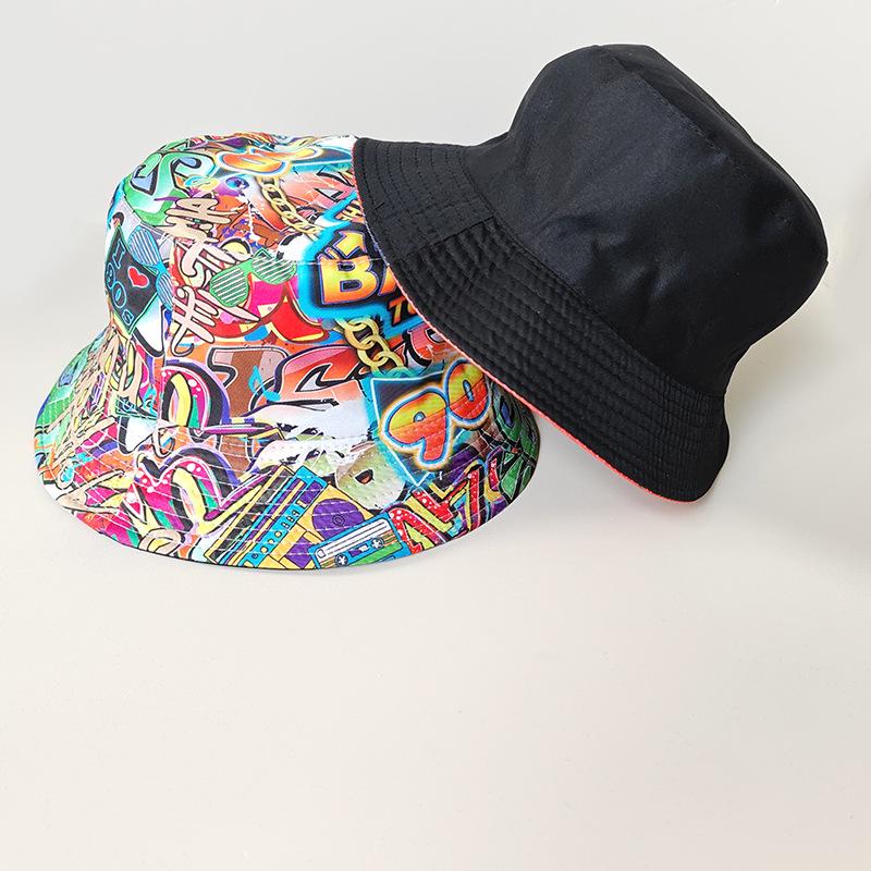 Graffiti Fisherman Hat: Retro, Double-Sided Sun Protection for Men & Women - All-Match Hip-Hop Bucket Style
