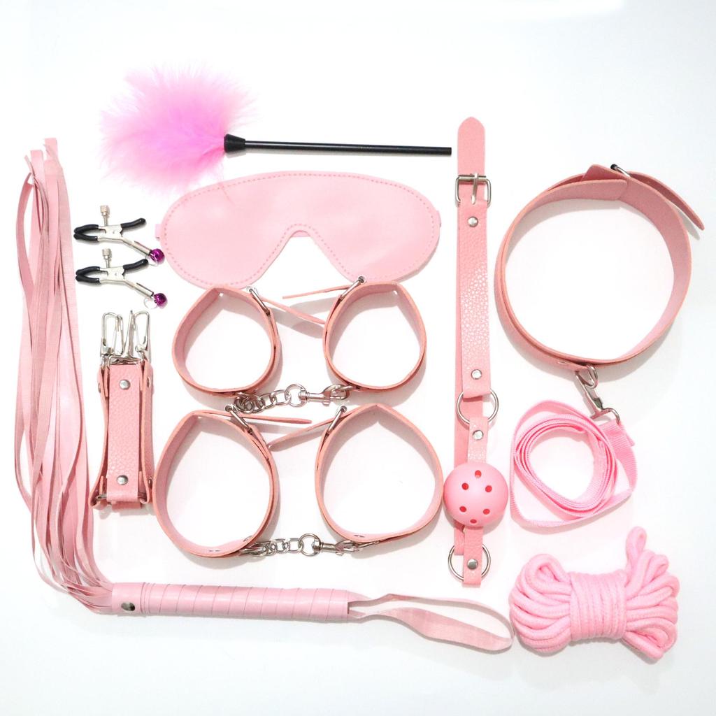 10-Piece Leather Bondage Set: Handcuffs, Collar & More for Couples