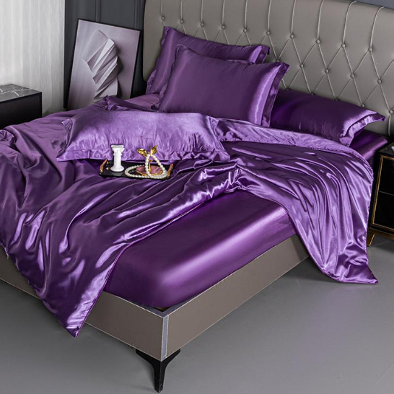 Summer double-sided ice silk mattress four-piece set silky smooth and cool silk three-piece set bed sheet quilt cover light luxury bedding cool