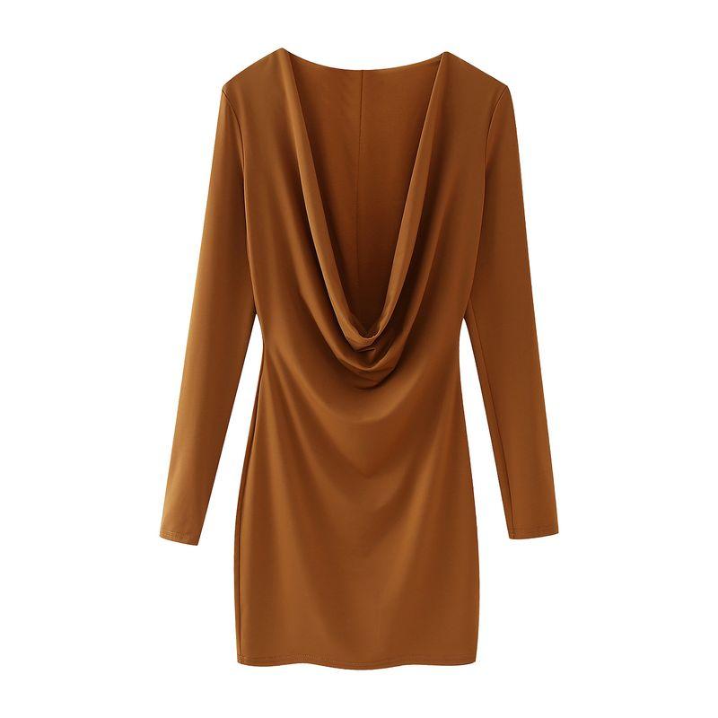 

Women s New Fashion Silm Pleated Collar Dress Light brown S