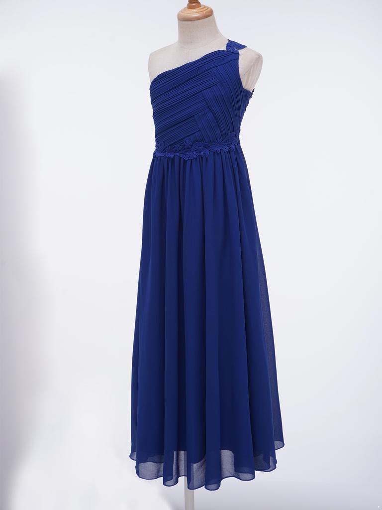 Flower Girls Dress Girls Ball Gown Long Dress One Shoulder Chiffon Junior Bridesmaid Wedding Eveving Party Dress