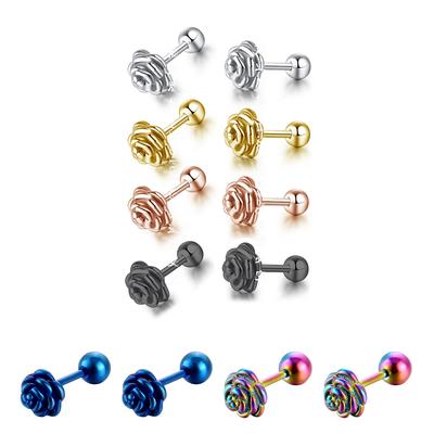 New Stainless Steel Casting Black Rose Flower Plants Stud Earrings Copper Color Earring For Women Unusual Exquisite Body Zircon