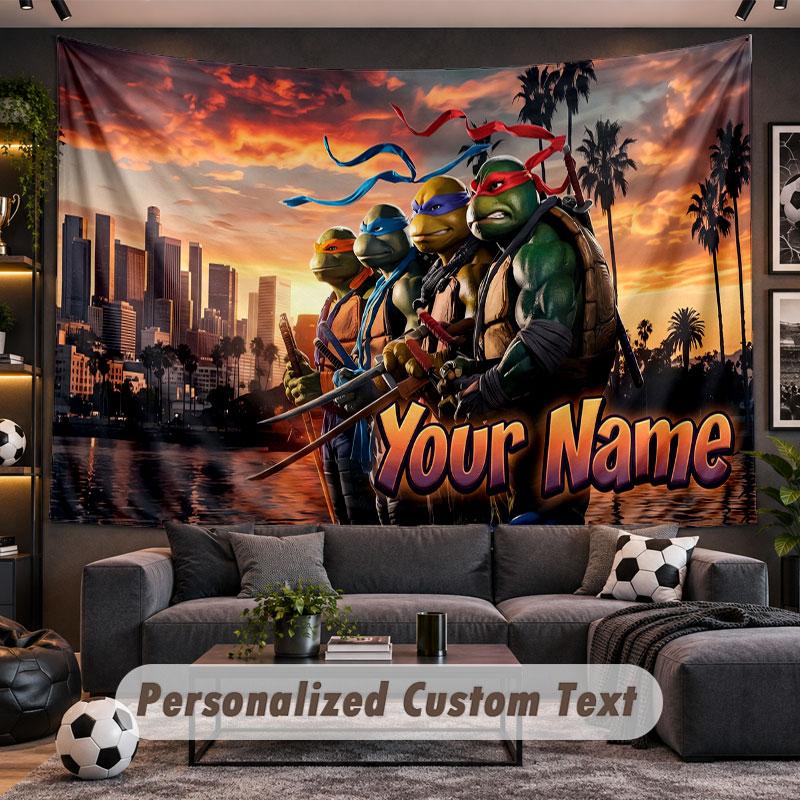 Wall Hanging Tapestry Custom NameTeenage Mutant Ninja Turtles Pattern Personalized Printed Fabric Wall Decor