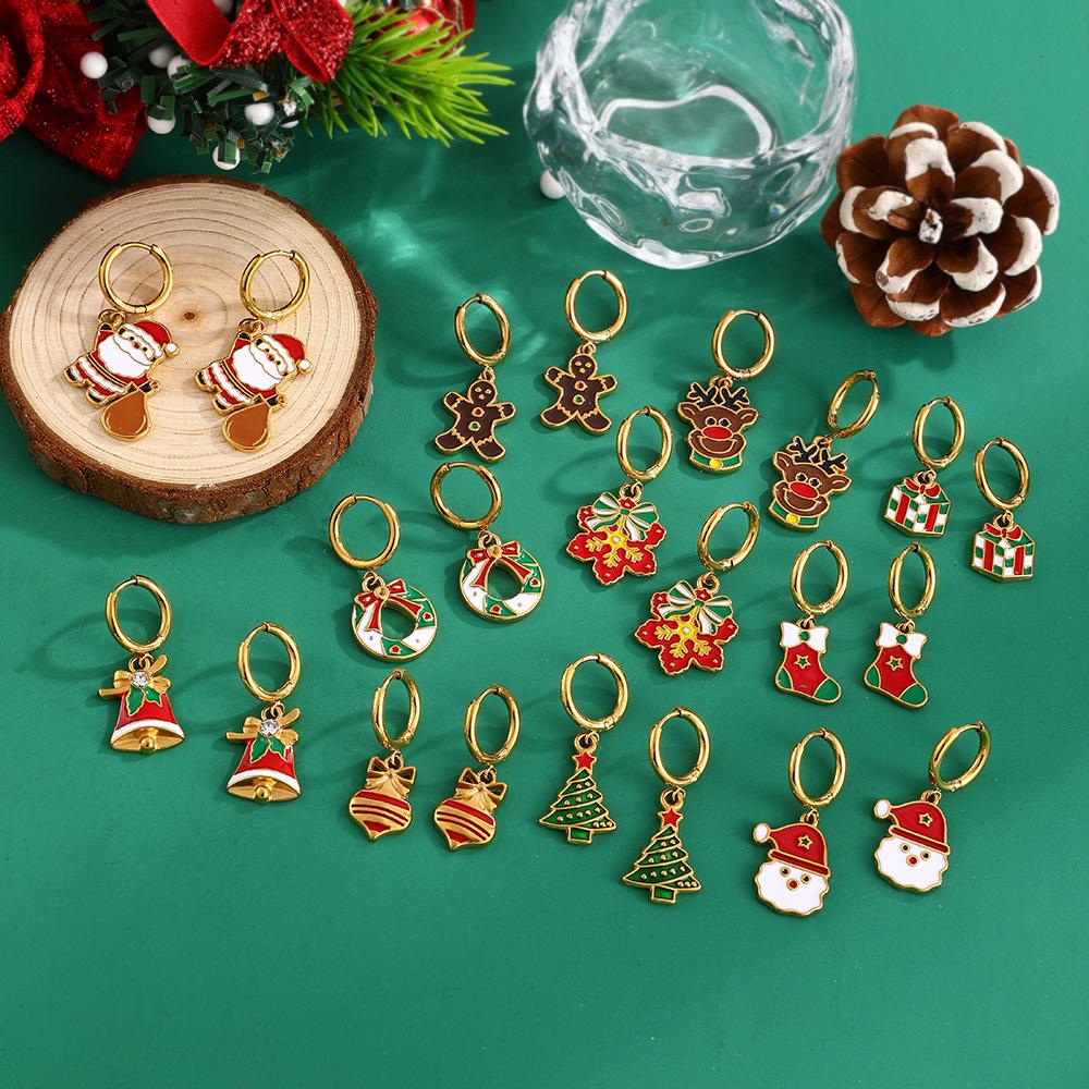 European & American Reindeer Christmas Tree Pendant Cute Alloy Bell Sock Ear Cuffs for Women