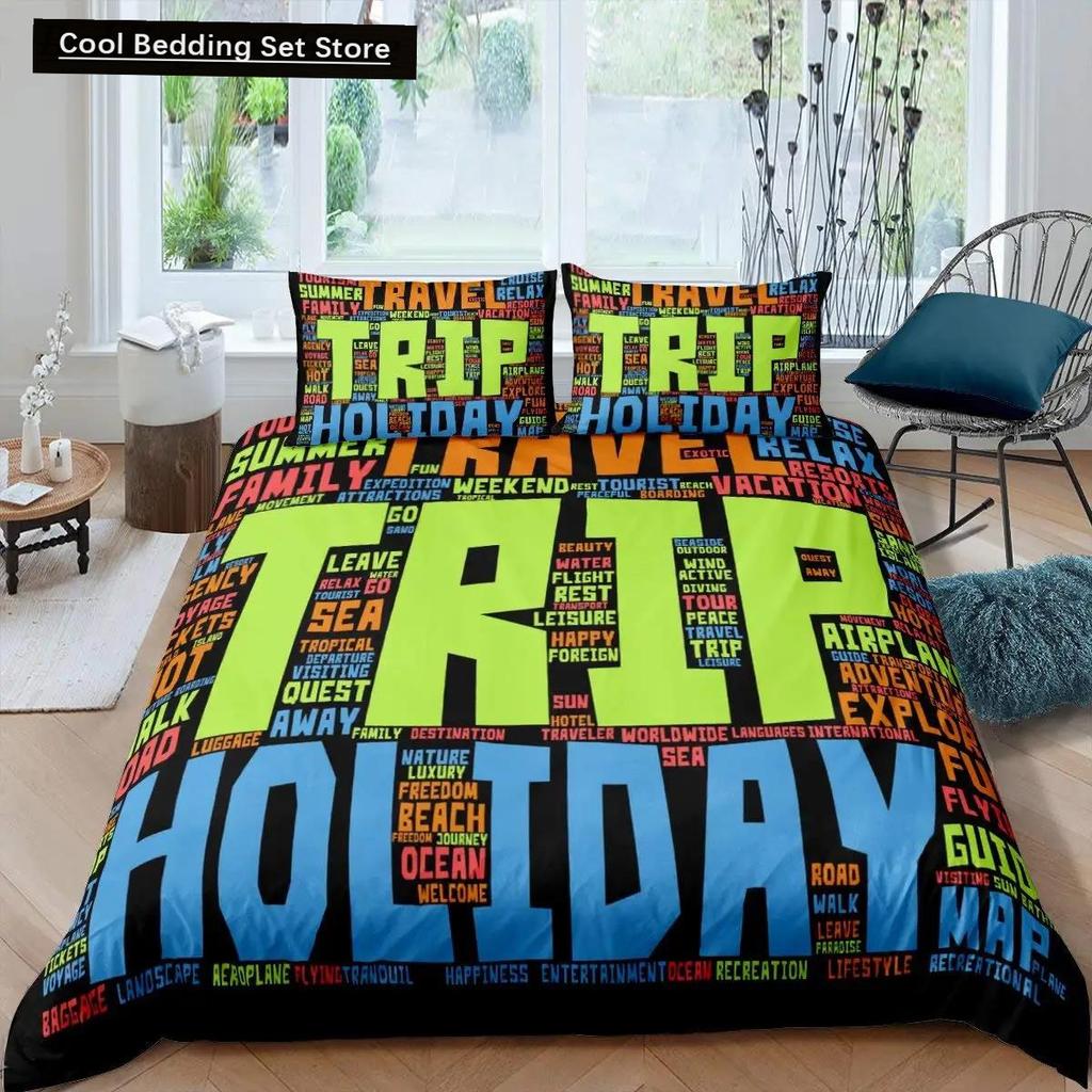 Comforter Cartoon Numbers King Queen Lovely Animals Bedding Set Kids Colorful English Alphabet 2/3Pcs Polyester
