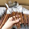 304 stainless steel rosewood handle knife, fork and spoon Japanese wooden handle knife, fork and spoon Western restaurant steak knife, fork and spoon