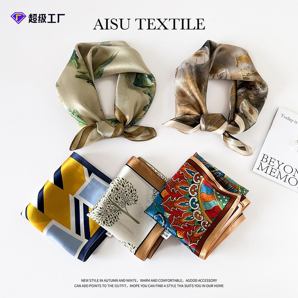 Seidentuch klein quadratisch Damen Nationalstil bedruckt Maulbeerseide Tuch quadratisches Tuch Seide schlicht Kreppsatin Seidentuch