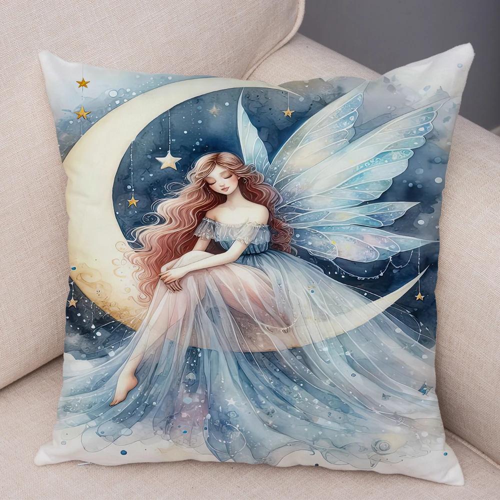 Niedlicher Cartoon Waldmädchen Elfen Kissenbezug Doppelseitig bedruckter Kissenbezug Deko für Sofa Zuhause Superweicher Plüsch Kissenbezug 40x40cm