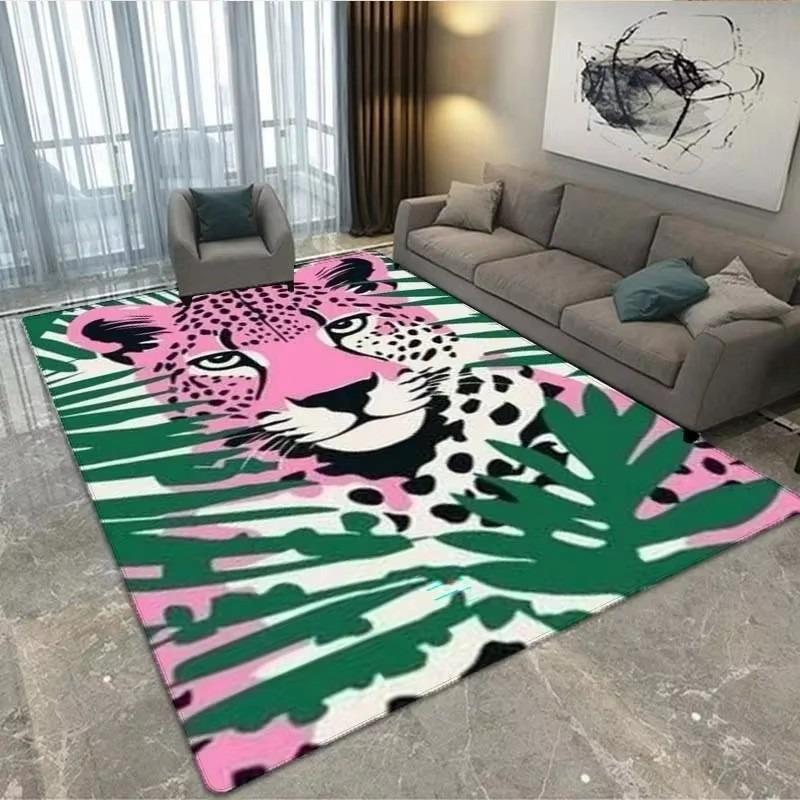 Leoparden-Blumenmuster Teppich Groß Waschbarer Bodenläufer für Wohnzimmer Schlafzimmer Arbeitszimmer Spielzimmer Fußmatte Heimdekoration Teppich