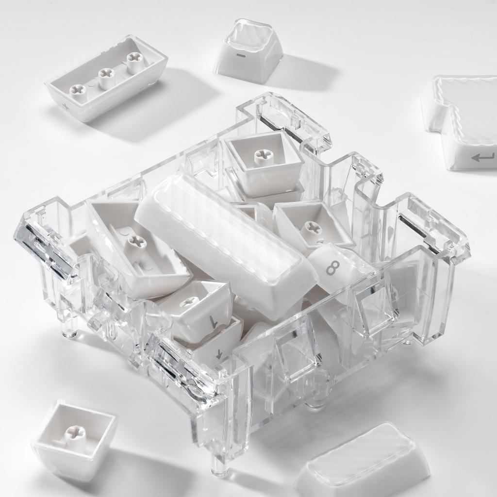 White Crystal OEM Profile Custom Keycaps 136 Key Set Keys Compatible for Mechanical Keyboards US Layout White Jelly-XVX Side-Engraved