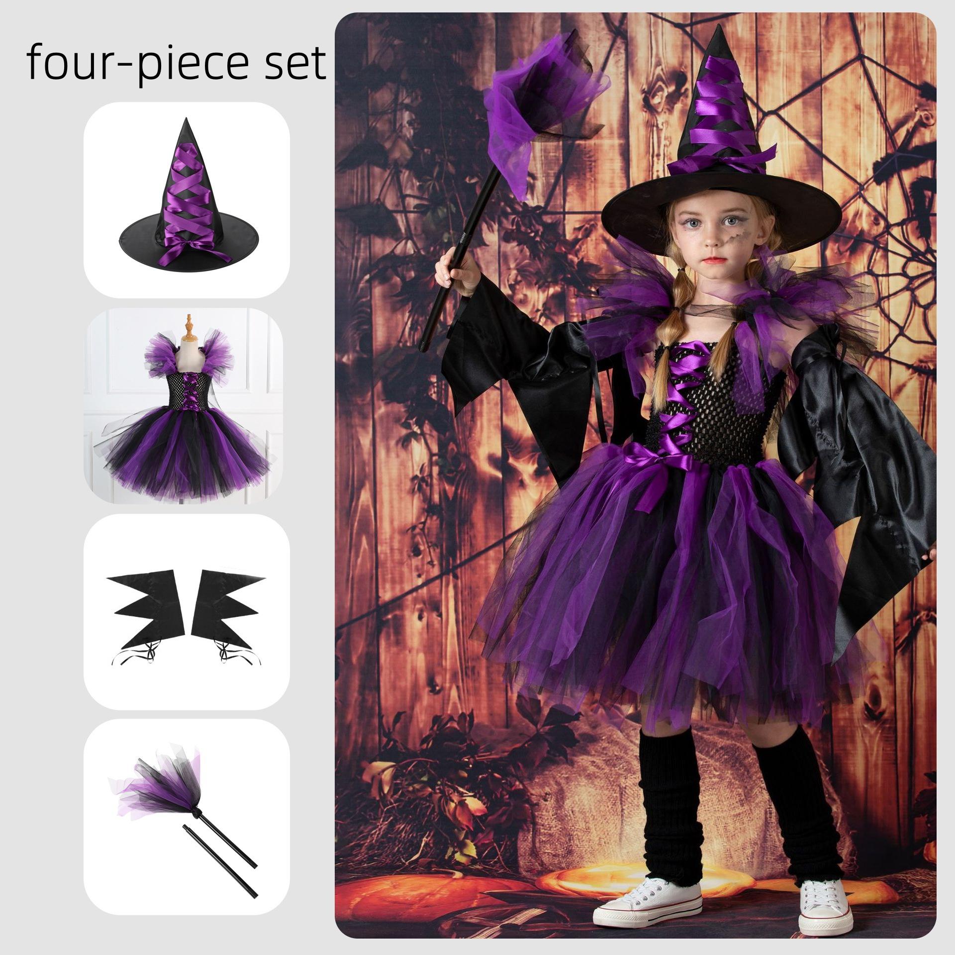 

Хэллоуин Детский костюм Ведьмы Косплей Фестивальное шоу Платье Девочка Набор для переодевания Ведьмы 10-12Y
