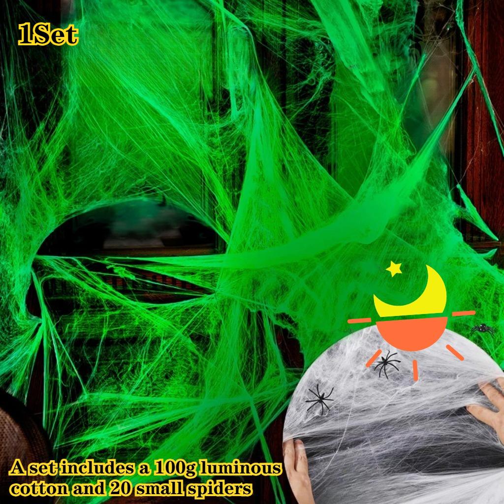 

2026 Хэллоуин Декор Хэллоуин Светящаяся Паутина со Светящейся Паутиной и Пауками для Дома с Привидениями, Реквизит для Декора Комнаты Ужасов