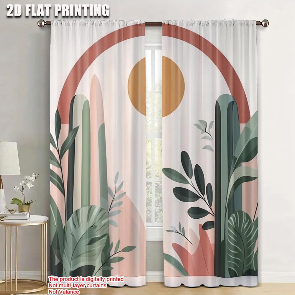 

Boho Drapes Art Arch Plant Moon Polyester Without Electricity Summer Party Decorations Home Use Curtain Made Of W100*H70(CM)-Rod Pocket&1PCS