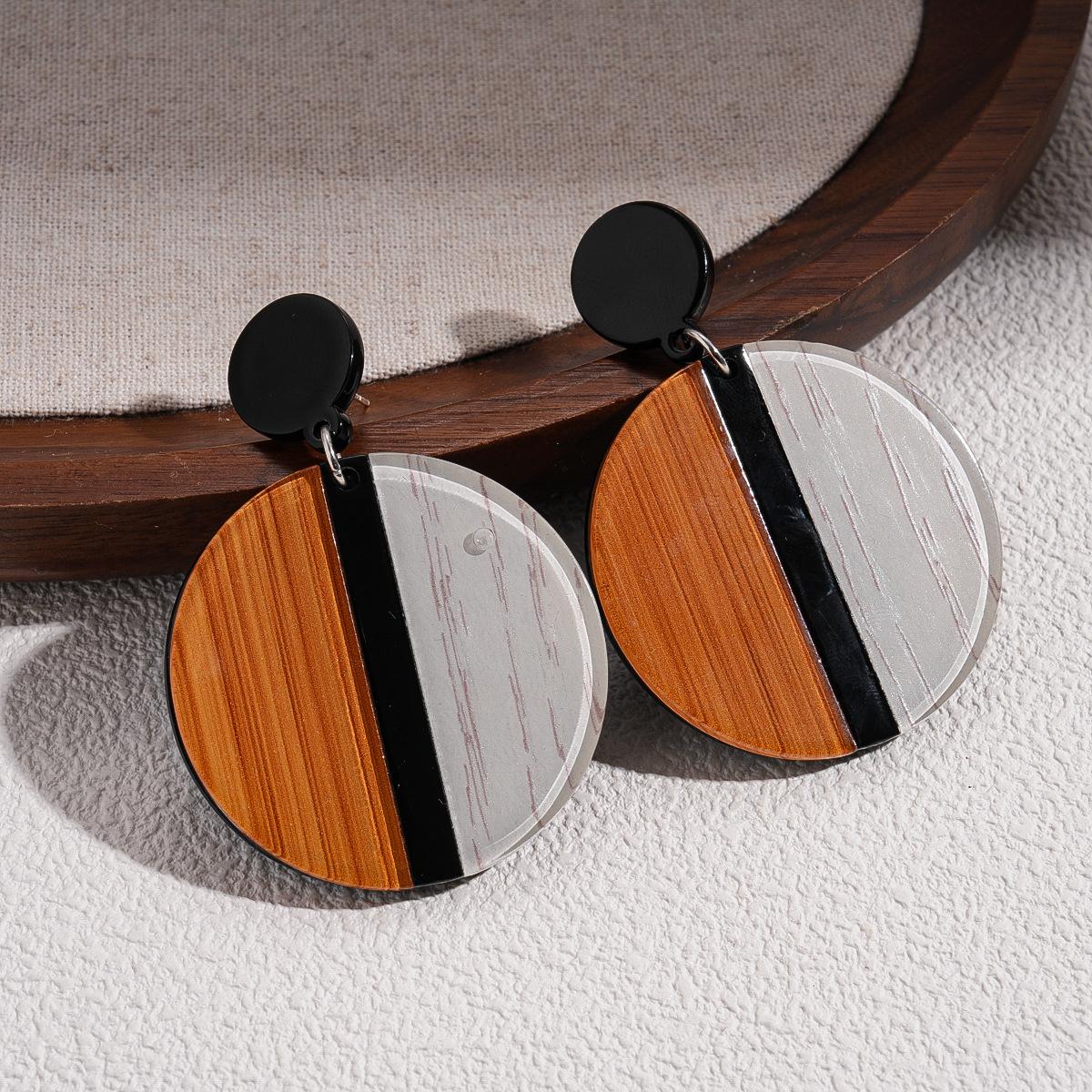 Acrylic geometric round contrasting silver needle earrings personalized earrings