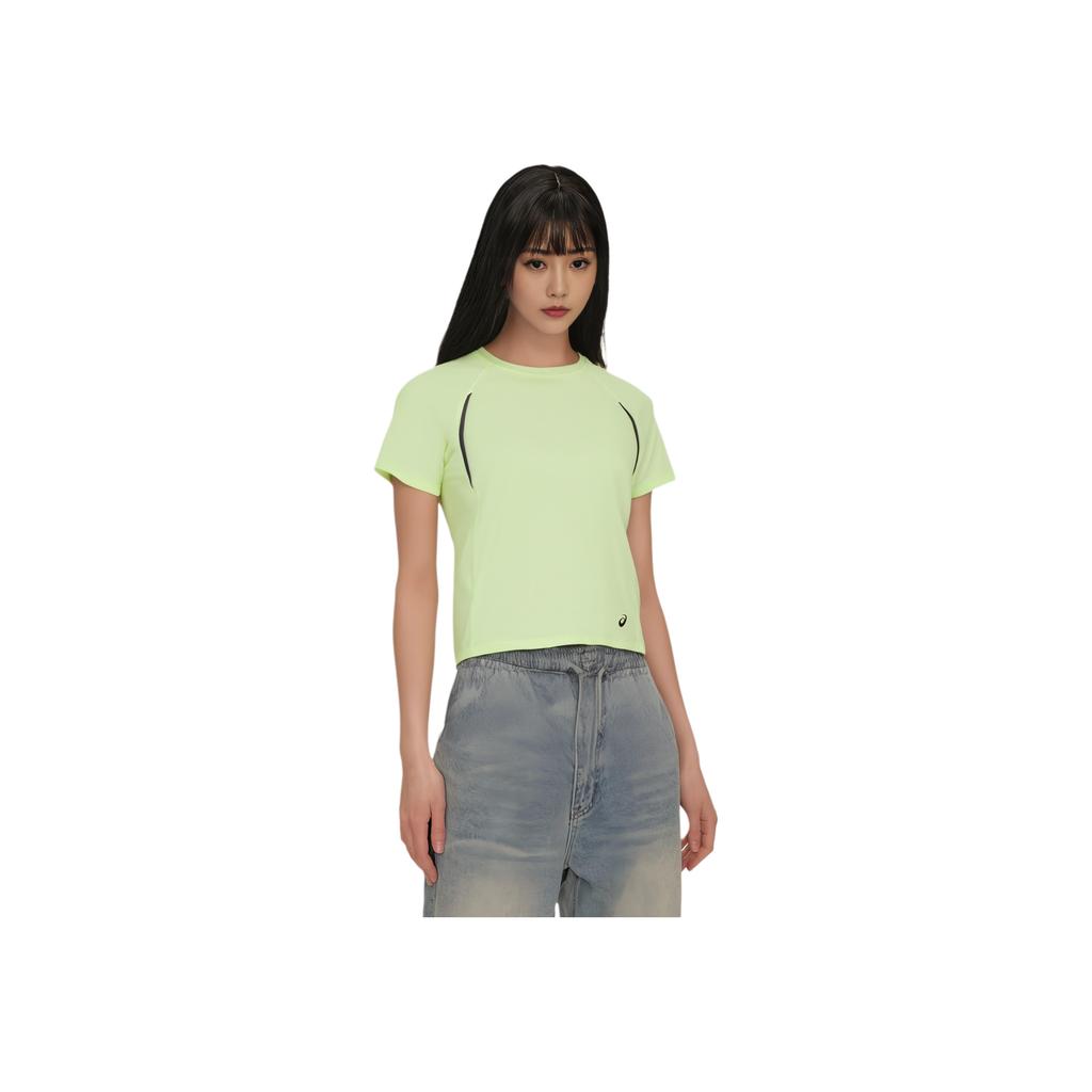 Asics Round Neck Comfortable Moisture-Wicking Quick-Dry Short Sleeve T-Shirt Women Tops Yellow-Green 2012D050-750