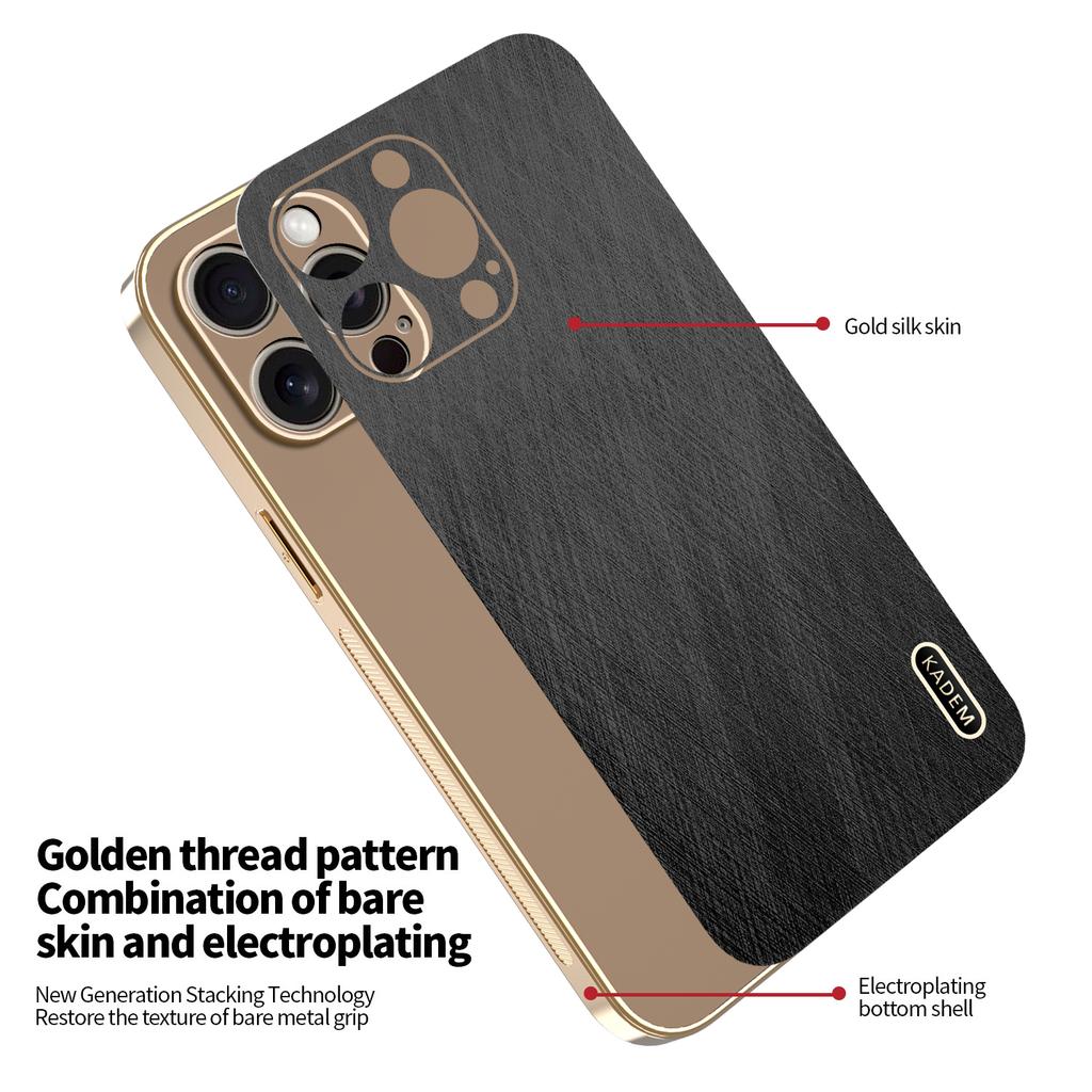 Luxury Bamboo Leather Phone Case For iPhone 16 15 14 13 12 11 Pro Max Xs Plus Ultra-thin Electroplate Silicone Shockproof Cover