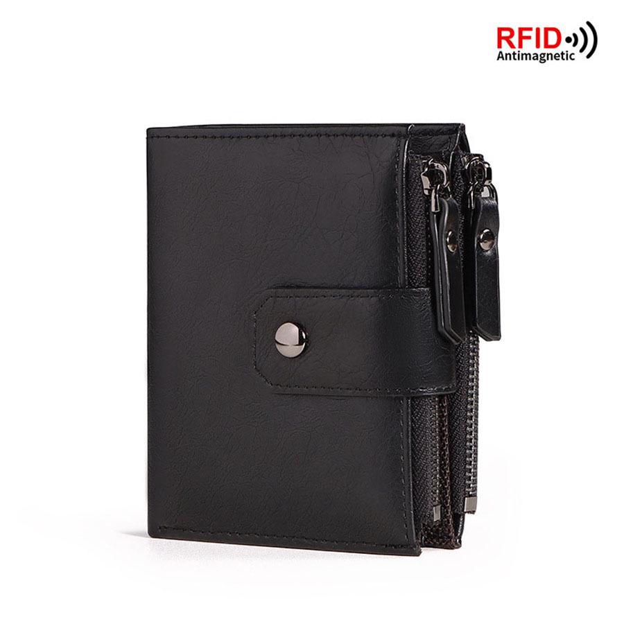 Men's RFID Anti-Theft Vintage PU Zipper Wallet & Multifuntional Card Holder