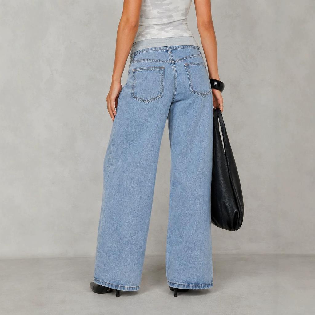Women's High Waisted Straight Leg Jeans Wide Leg Denim Pants Soft Denim Trousers with Pockets Relaxed Fit Casual High Loose Stretchy Jeans for Women
