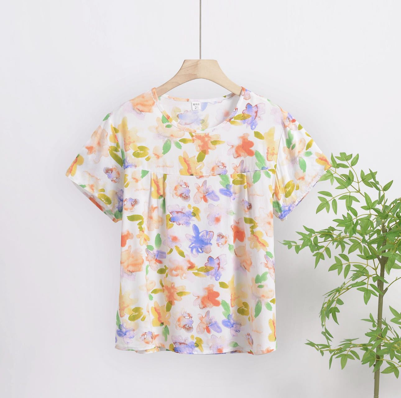 

Расписной хлопковый свитер в этническом стиле, футболка, летняя тонкая свободная рубашка с цветочным принтом XL