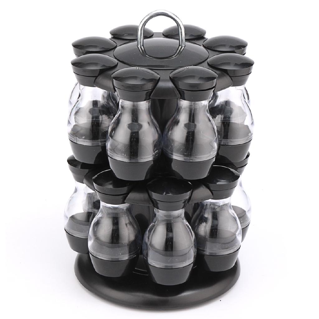 16Pcs 360 Rotating Condiment Set Spice Jar Rack Kitchen Cruet Condiment Bottle Coffee Sugar Seal Jar Container Castor