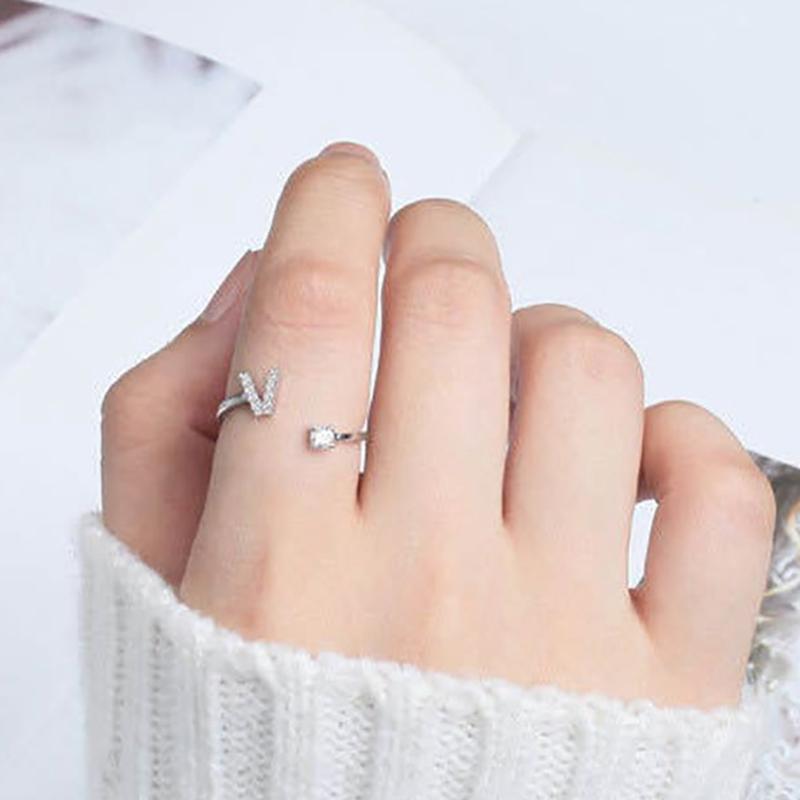 Shining 26 Letters Adjustable Rings Initial A-Z Alphabet Opening Ring For Women Charm Jewelry Gift