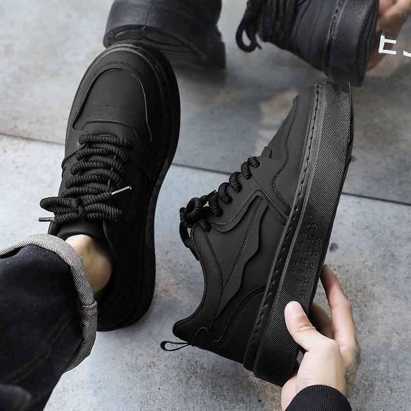 Men's Casual Work Shoes Spring Autumn Thick Bottom Anti-Slip Leisure Sports Shoes Breathable Fashionable Youth PU Material