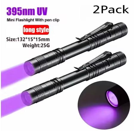 395nm Portable Clip-on Mini Ultraviolet Torch,Aluminum Alloy Blacklight for Pet UrineStains Indoor Outdoor Inspection Tool
