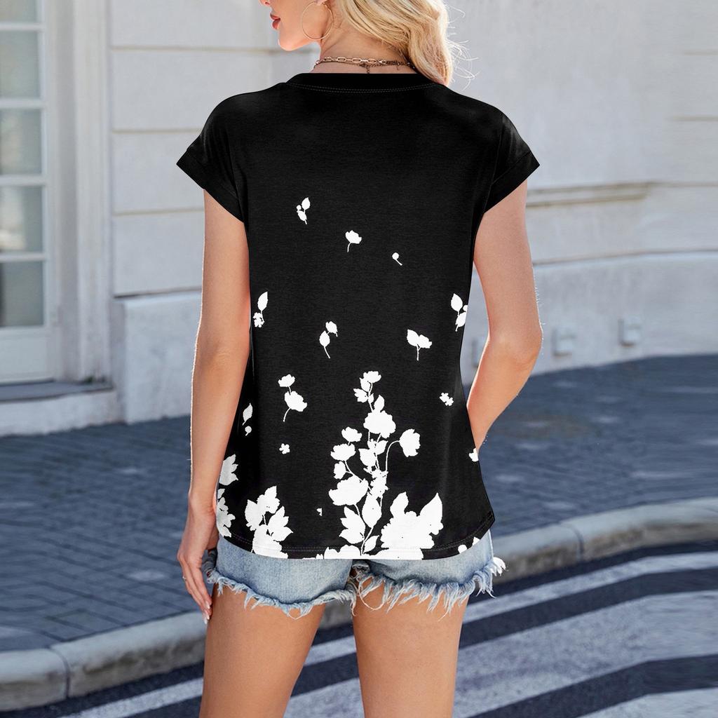 Women's Fashion Casual Basic Floral Textured Round Neck T-Shirt Vest Top