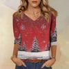 Women's T Shirt CHristmas Print 3/4 Sleeve Daily Weekend Fashion Basic V- Neck Regular Top