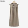 ZANZEA Women Casual V-Neck Summer Short Sleeve Long Dress