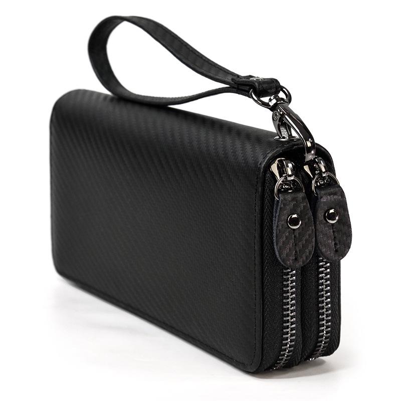 Men'S Crazy Horse Leather Long Wallet Genuine Leather Double Zipper Wallet Multi-Card Cowhide Clutch Bag Large Capacity Mobile Phone Bag