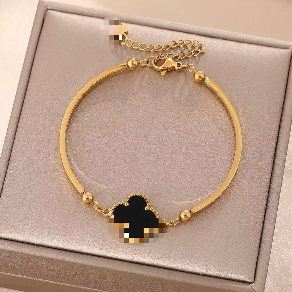 Luxe Titanium Staal Vierbladig Klaver Armband in Koreaanse Stijl met Ingelegde Diamanten voor Vrouwen - Kleurvast