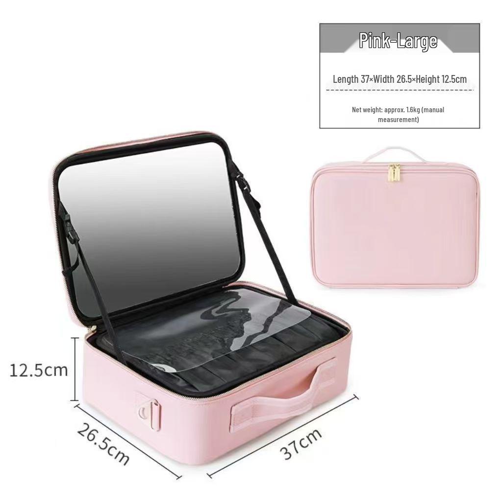 Large Capacity Detachable Makeup Bag with LED Mirror for Professional Use, Easy to Clean