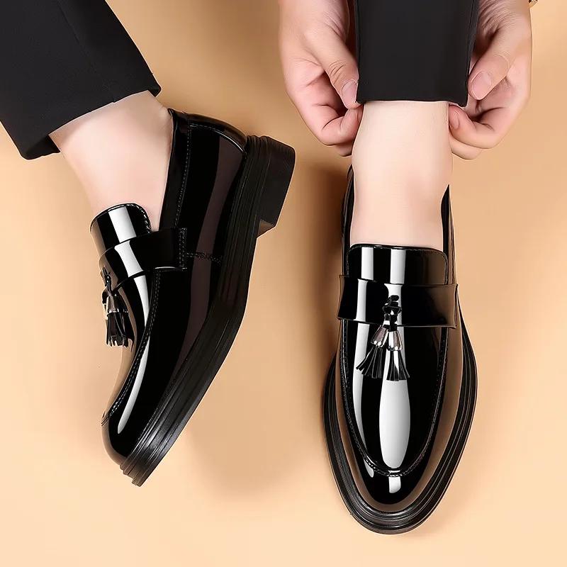 Fashion 2025 Spring Autumn Black Social Shoe Male Pointed Toe Men's Formal Shoes    Trend Party Style Office