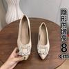 French rhinestone soft leather inner height increase 8cm single shoes women's 2025 new temperament pointed versatile shallow mouth high heels