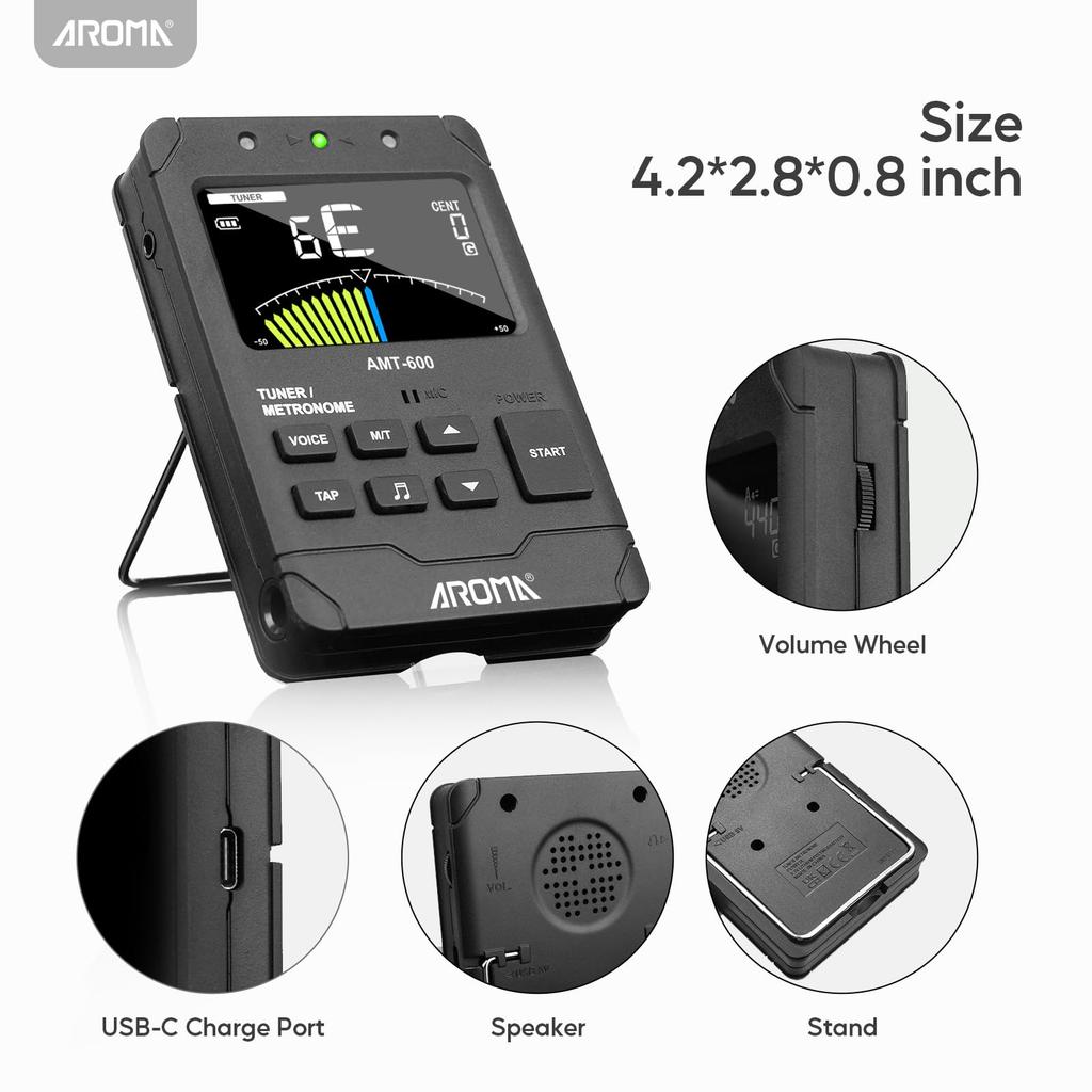 Aroma 3-in-1 Metronome, Tuner, and Tone Generator with Rechargeable Voice Count for Fast, High-Precision Tuning of All Instruments, Guitar, Piano,