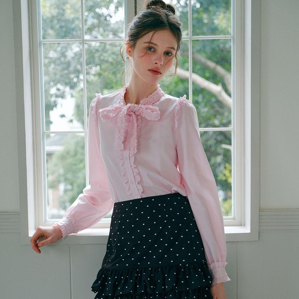 CEST MOIDEW Cest_Ribbon Tie Ruffle Button Blouse