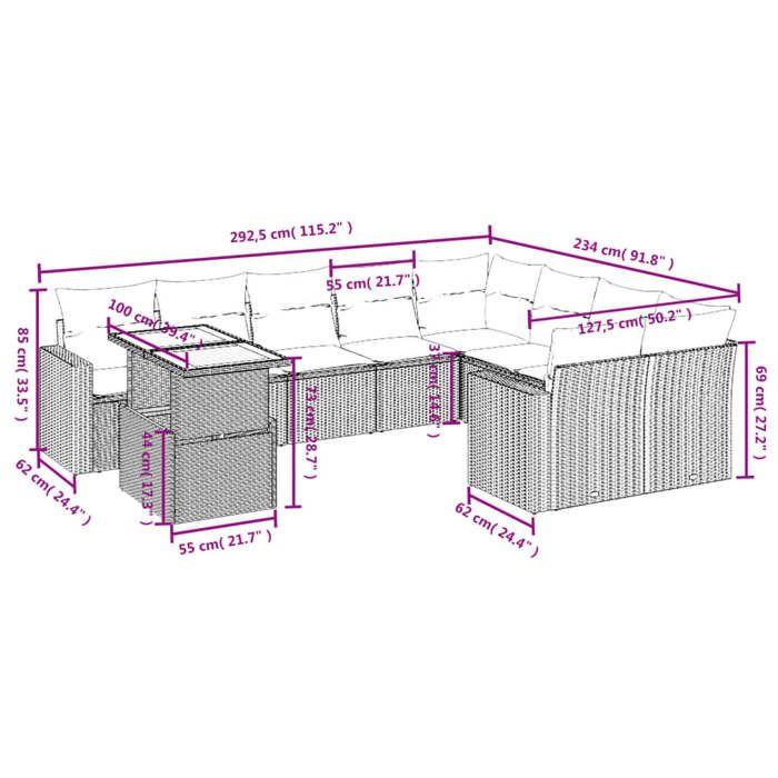VidaXL Salon de Jardin avec Coussins 10 pcs, Canapés de Terrasse, Ensemble de Meubles de Patio, Mobilier d'Extérieur, Beige 3271479