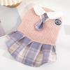 Elegant Puppy Pink Plaid Skirts for Dog Girl Chihuahua Yorkies Female Dog Clothes Cute Cat Princess Dresses with Necktie (M (5.5-8.8lbs))