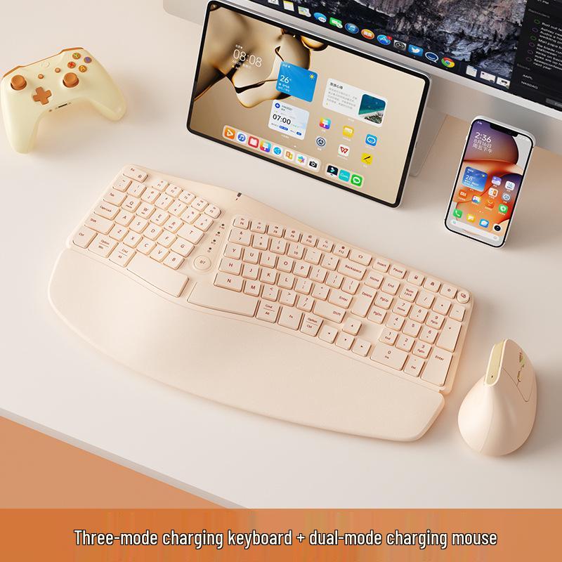 BOW HANGSHI K308DL Multi-Mode Wireless Bluetooth Ergonomic Keyboard and Mouse Set.