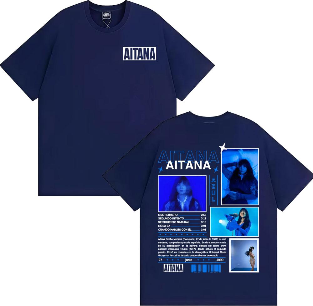 Singer Aitana Azul Album Tour T Shirt Unisex Women Clothing Fashion Aesthetic Tshirts Summer ONeck Cotton Tshirt Streetwear
