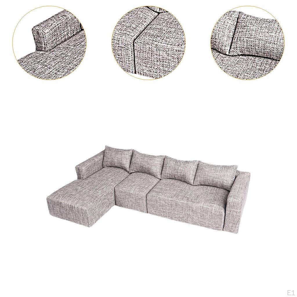 Miniature L Shaped Sofa, Corner Sectional Couch DIY Accessories Furniture Room for 1/6