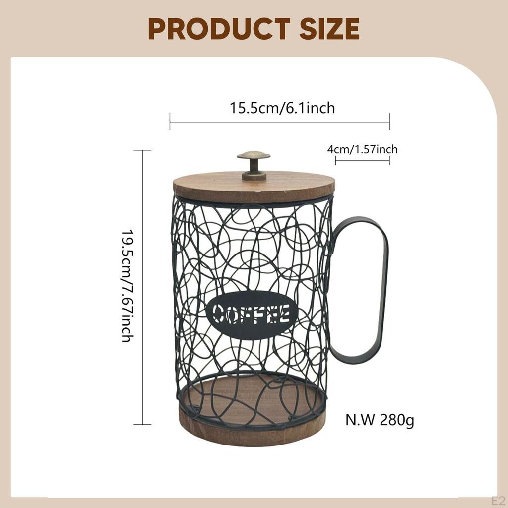 Coffee Capsule Holder Organizer with Wooden Base, Large Capacity, Iron Basket for