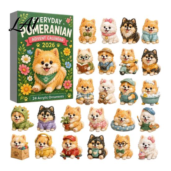 Holiday Gift Box Dog Advent Calendars 2026 Cute 24 Days Christmas Countdown Calendar 2D Acrylic Collectible Figures for Lovers Kids Adults