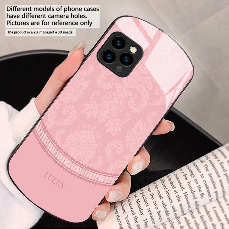 

White floral vine pattern For iPhone 17 16 15 14 13 Plus 12 mini 11 Pro Max XR Xs Max X 7 8 6S 22 20 Elliptical glass phone case iPhone 15 Pro Max
