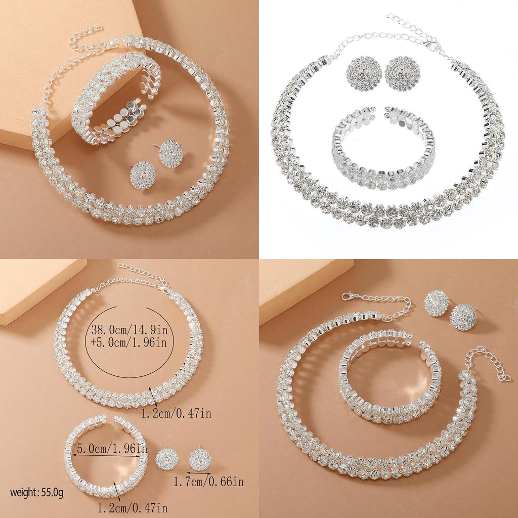 Elegant Water Diamond Necklace And Earrings Set With Geometric Design For Brides