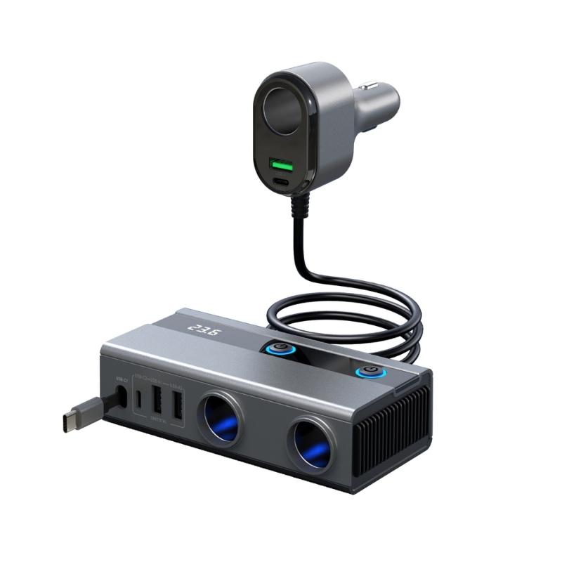 

Retractable Cable Car Charger 120W Power PD65w Fast Charger LED Voltage Display for Safe Monitoring For 12V 24V Vehicles 1
