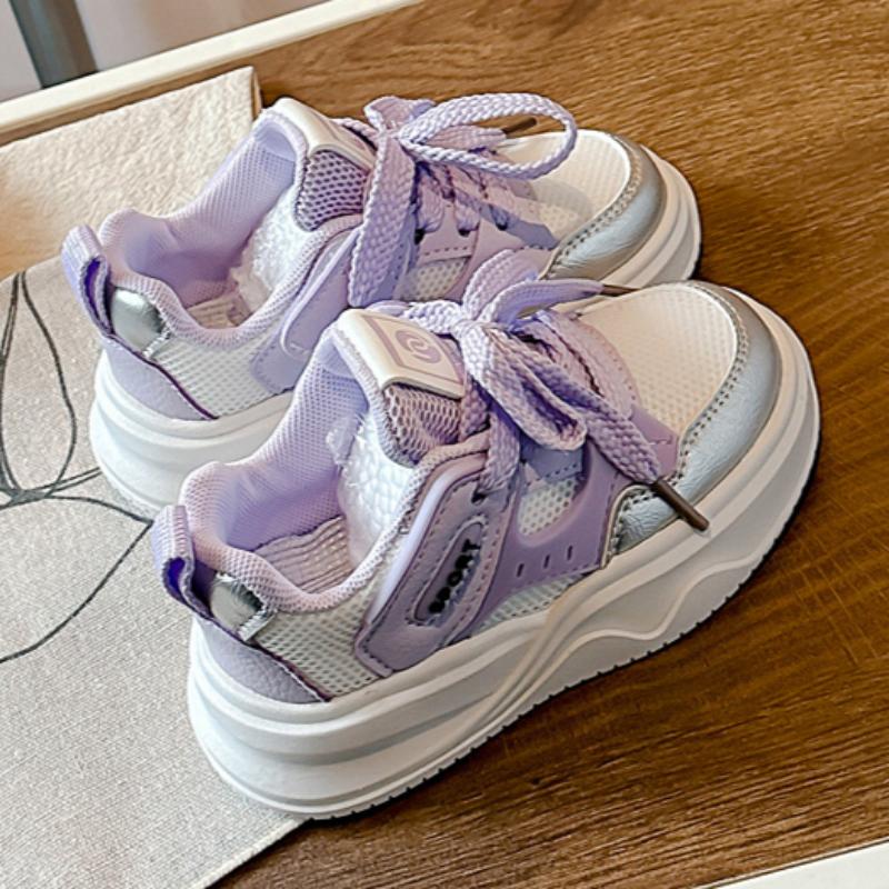 Mädchen Freizeitschuhe im College-Stil Weiß Frühling und Herbst Mesh Atmungsaktive Sportschuhe Jungen Rutschfeste Dad-Schuhe
