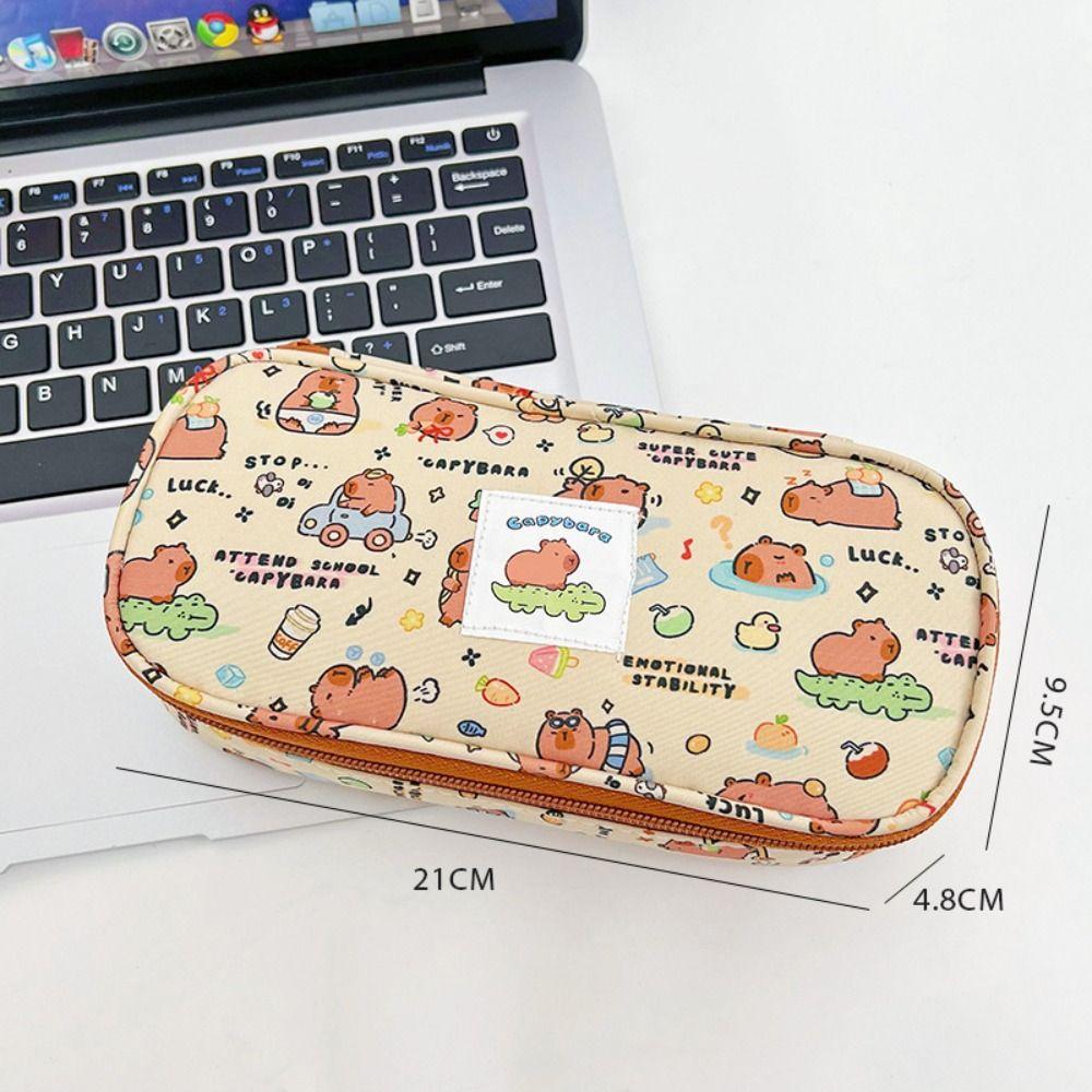 Canvas Capybara Stationery Bag Large Capacity Cartoon Pencil Bag Capybara Pencil Pouch  Students